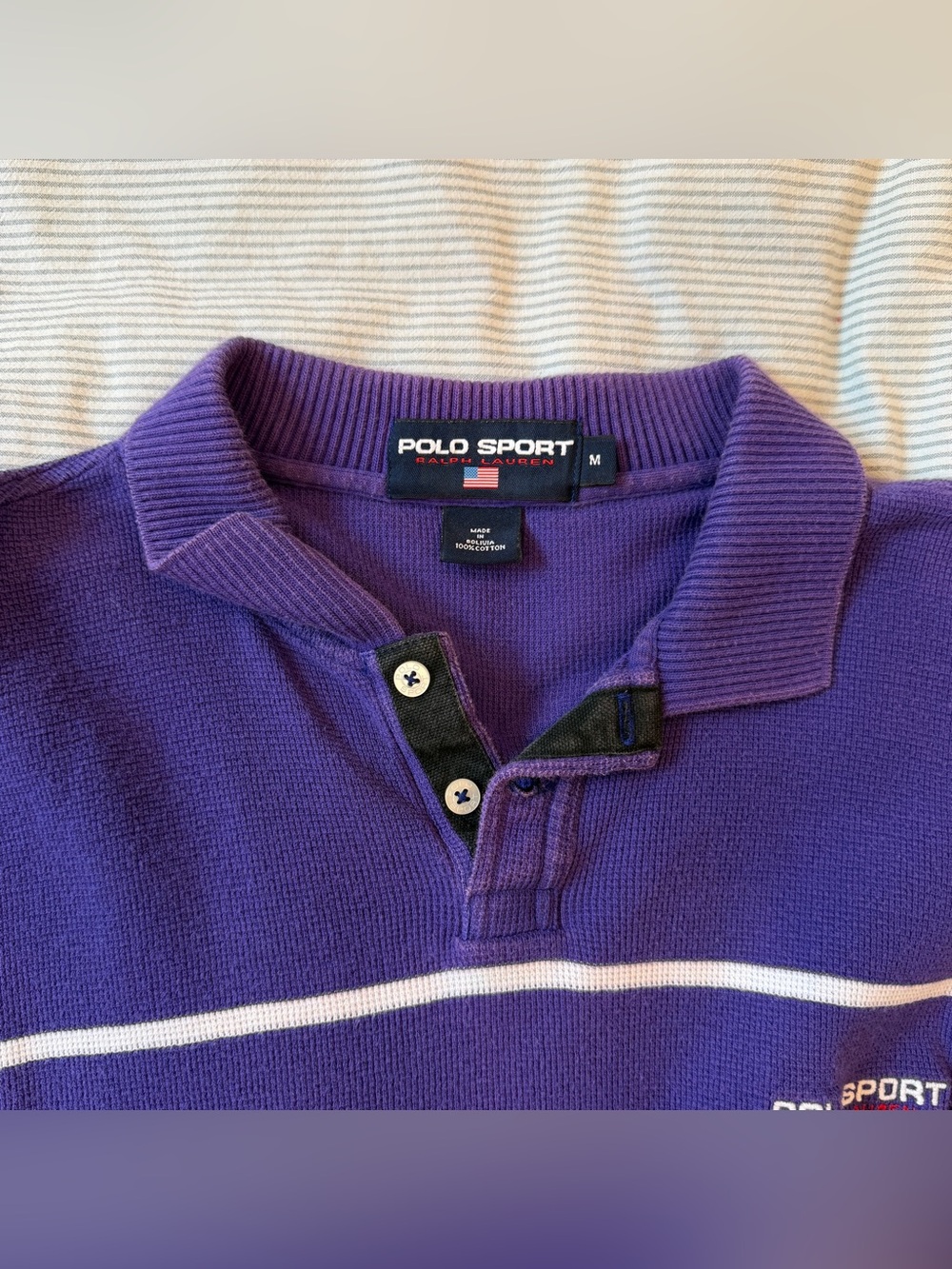 Polo by Ralph Lauren Purple Black White Red Striped V-Neck Rugby Sweater - Picture 4 of 6